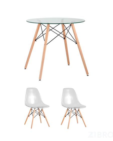 Eames стол стеклянный D80, 2 стула прозрачных