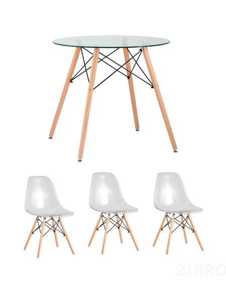 Eames стол стеклянный D80, 3 стула прозрачных
