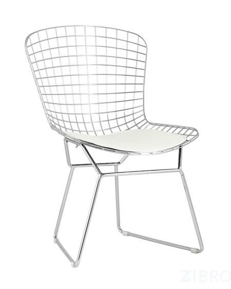 Bertoia хромированный металл с белой подушкой из экокожи