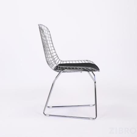Bertoia хромированный металл с черной подушкой из экокожи
