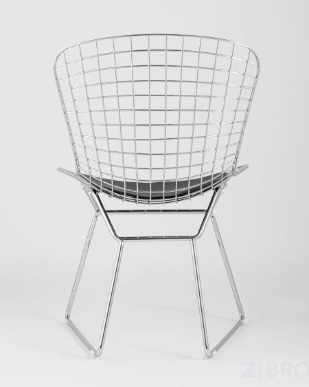 Bertoia хромированный металл с черной подушкой из экокожи