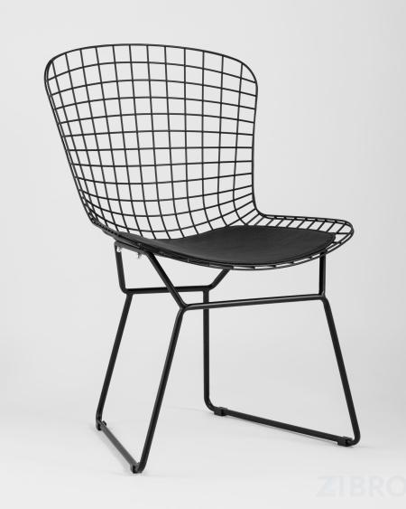 Bertoia металлический черный с черной подушкой из экокожи