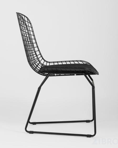 Bertoia металлический черный с черной подушкой из экокожи