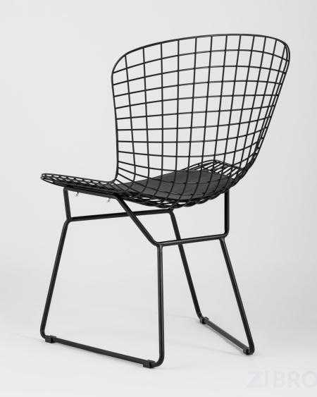 Bertoia металлический черный с черной подушкой из экокожи
