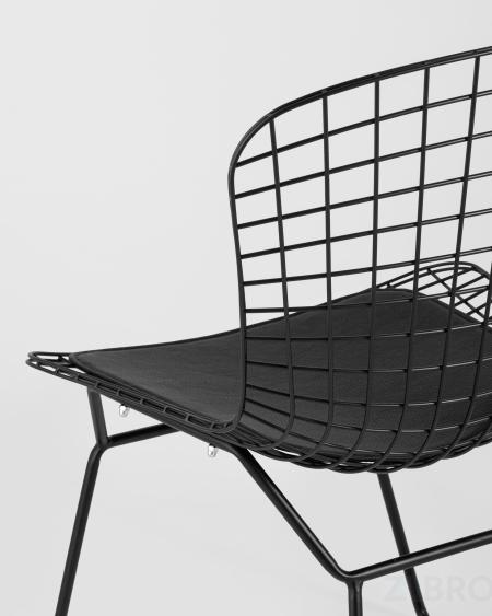 Bertoia металлический черный с черной подушкой из экокожи
