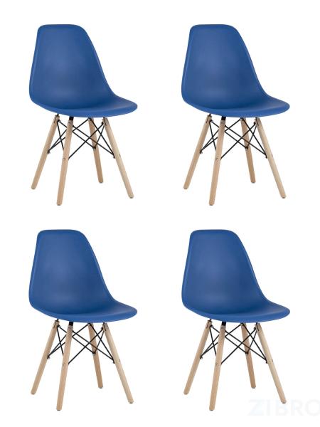 Стул Eames DSW синий пластиковый, сталь, натуральный массив бука, 4 шт.
