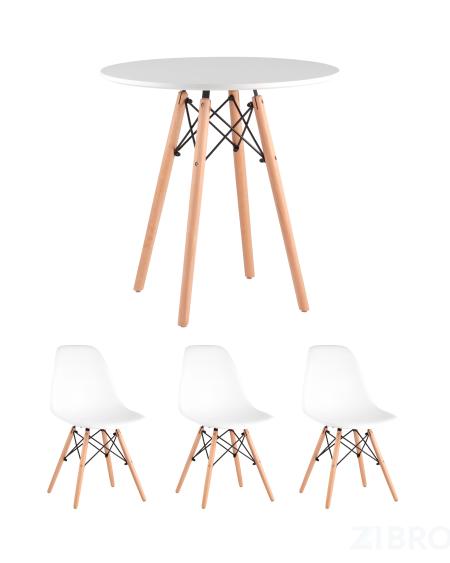 стол Eames D70, 3 стула Eames DSW белые
