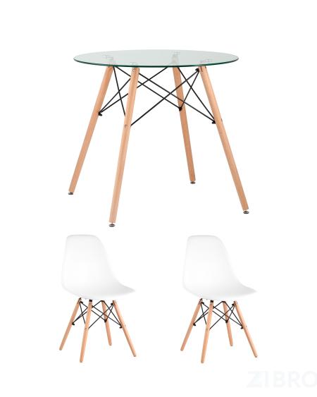 Eames D80 стеклянный, стулья Eames DSW белые
