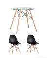 Eames диаметр стола 80 см, столешница стекло, 2 стула Eames черные