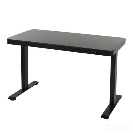Стол с регулировкой высоты E4A с ящиком черный/Стекло черное, 120x60