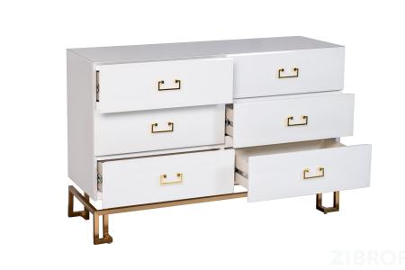 KFG089  Комод 6 ящиков белый/золото 120*42*80см