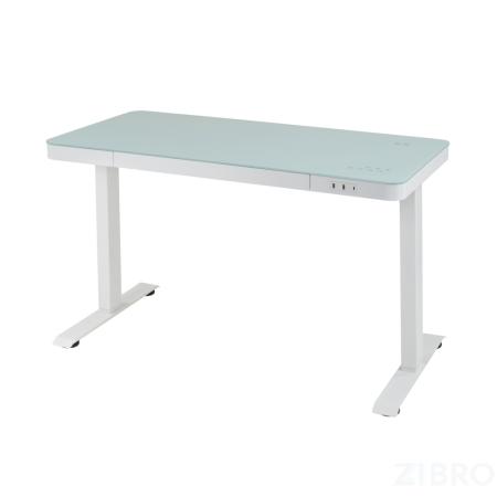 Стол с регулировкой высоты E4A с ящиком белый/Стекло белое, 120x60
