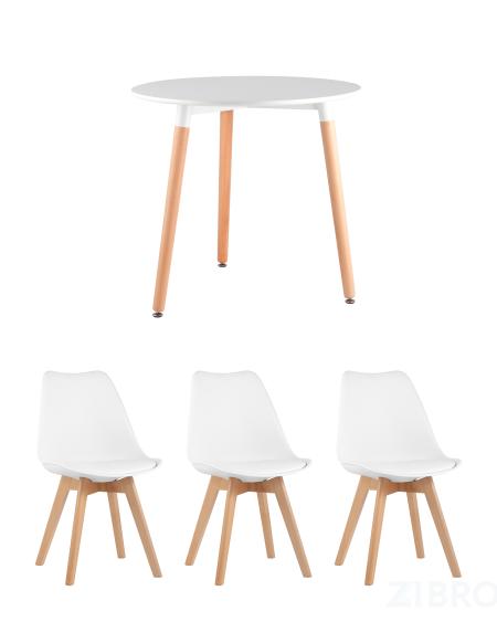 Eames DST, диаметр стола 80 см, 3 стула Frankfurt белые