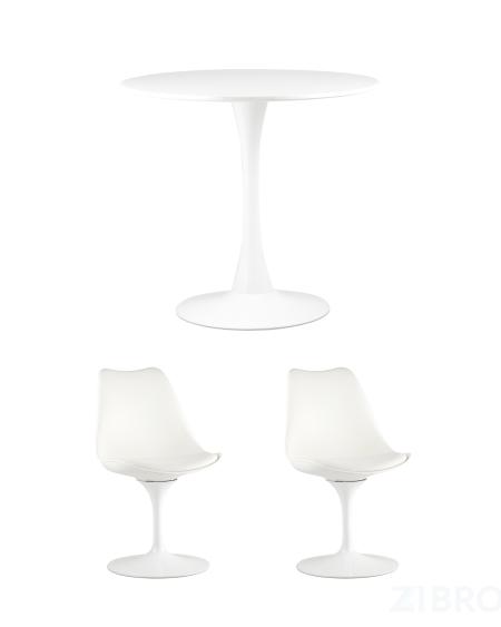 Tulip белая, 2 стула, диаметр стола 80 см