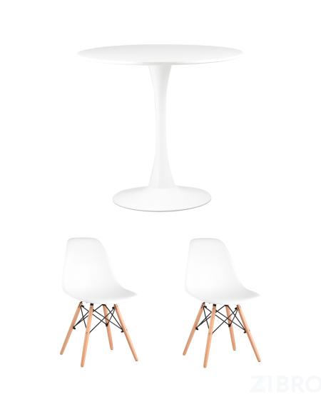 Tulip, стол 80 см, 2 стула Eames DSW белые