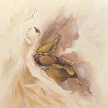 89VOR-AQUARELLE9 Холст "Балерина" 100*100см, багет бронзовый