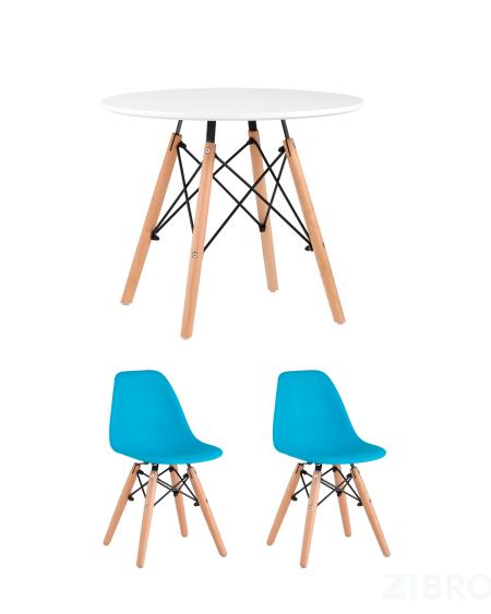 Комплект мебели детский стол белый Eames и 2 голубых стульчика