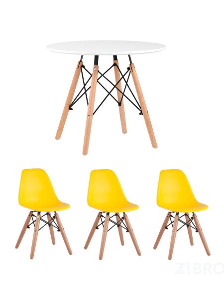 Комплект мебели детский стол Eames белый, 3 стульчика желтые
