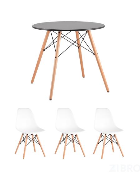 Eames D80 черный, 3 стула Eames DSW белые
