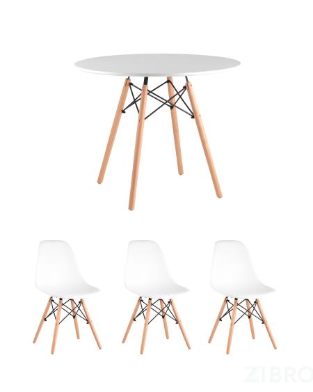 Eames D90, 3 стула Eames DSW белые