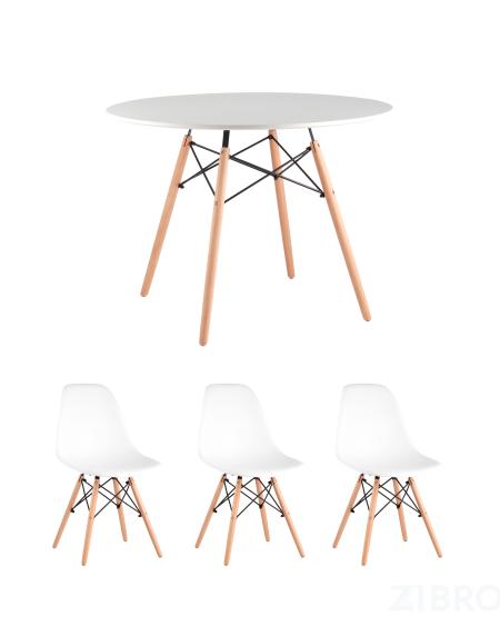 Eames D100, 3 стула Eames DSW белый
