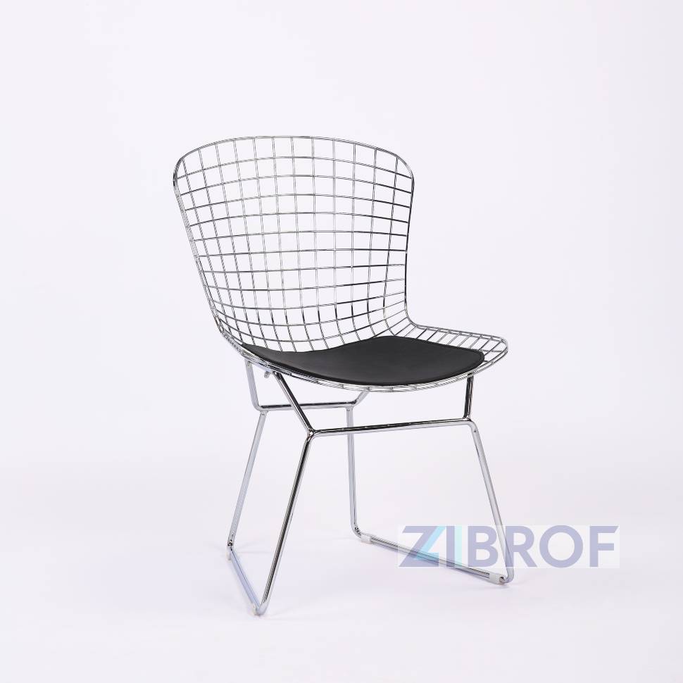 Bertoia хромированный металл с черной подушкой из экокожи