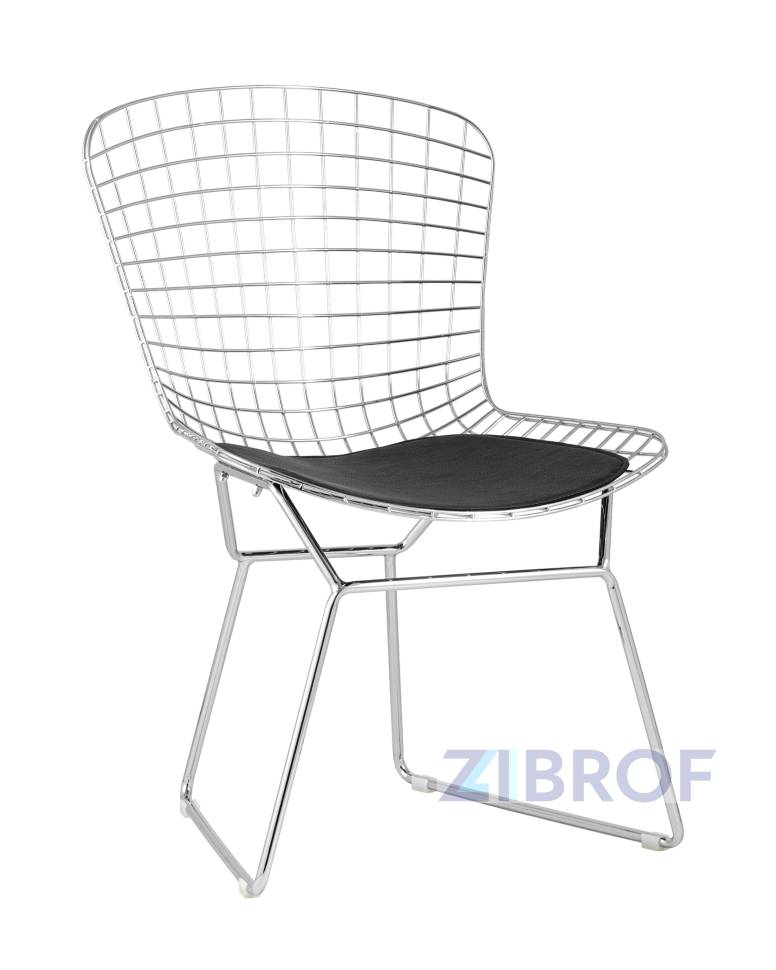 Bertoia хромированный металл с черной подушкой из экокожи