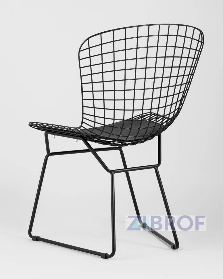 Bertoia металлический черный с черной подушкой из экокожи