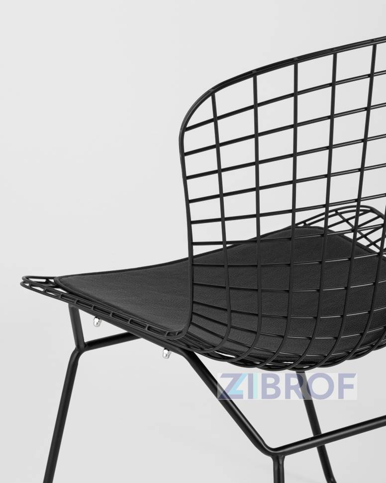 Bertoia металлический черный с черной подушкой из экокожи