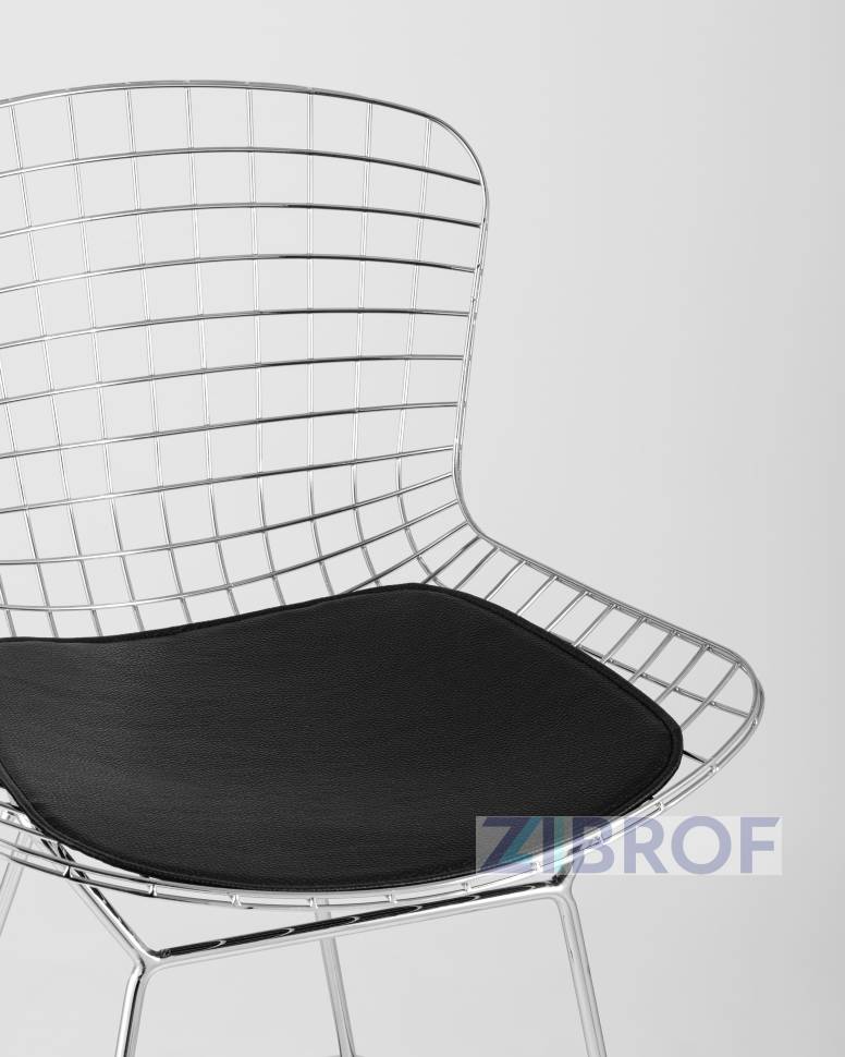 с низкой спинкой Bertoia хромированный металл с черной подушкой из экокожи
