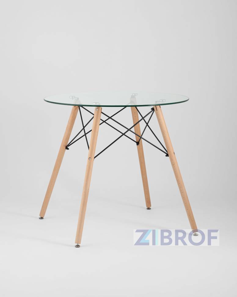 Eames диаметр стола 80 см, столешница стекло, 2 стула Eames черные