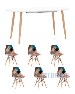Обеденная группа стол Берген 160-220*90, 6 cтульев DSW пэчворк