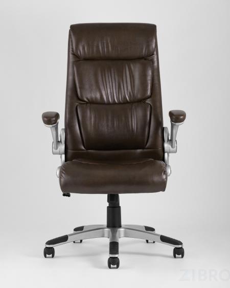 Компьютерное кресло TopChairs Force офисное коричневое в обивке из экокожи и сетки, механизм качания Top Gun