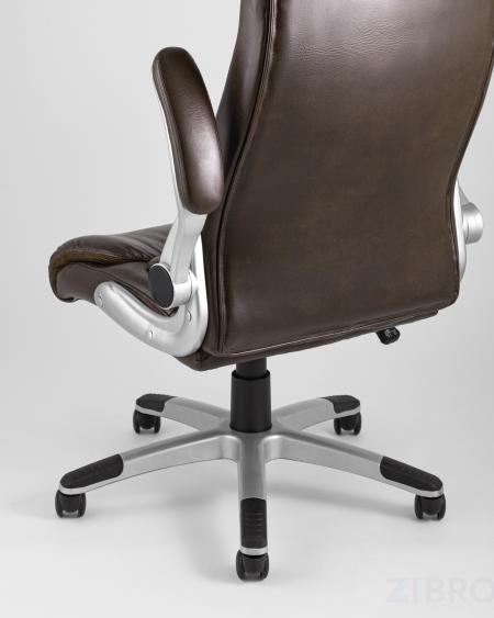Компьютерное кресло TopChairs Force офисное коричневое в обивке из экокожи и сетки, механизм качания Top Gun