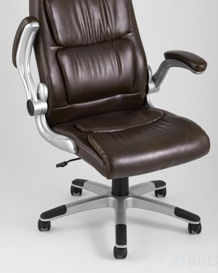 Компьютерное кресло TopChairs Force офисное коричневое в обивке из экокожи и сетки, механизм качания Top Gun