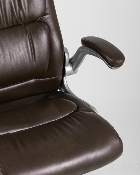 Компьютерное кресло TopChairs Force офисное коричневое в обивке из экокожи и сетки, механизм качания Top Gun