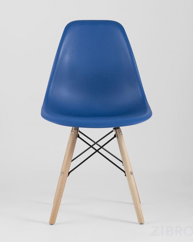 Стул Eames Style DSW синий пластиковый, сталь, натуральный массив бука, 4 шт.