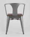 Стул Tolix с подлокотниками серебристый матовый + темное дерево, , металлическое серебристое основани