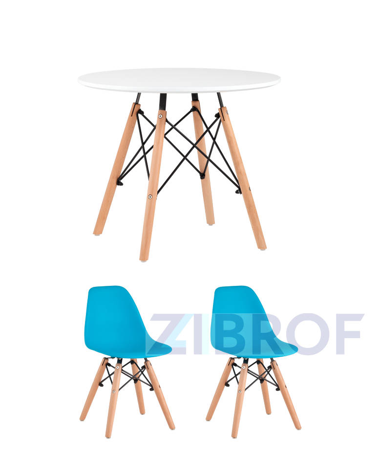 Комплект мебели детский стол белый Eames и 2 голубых стульчика