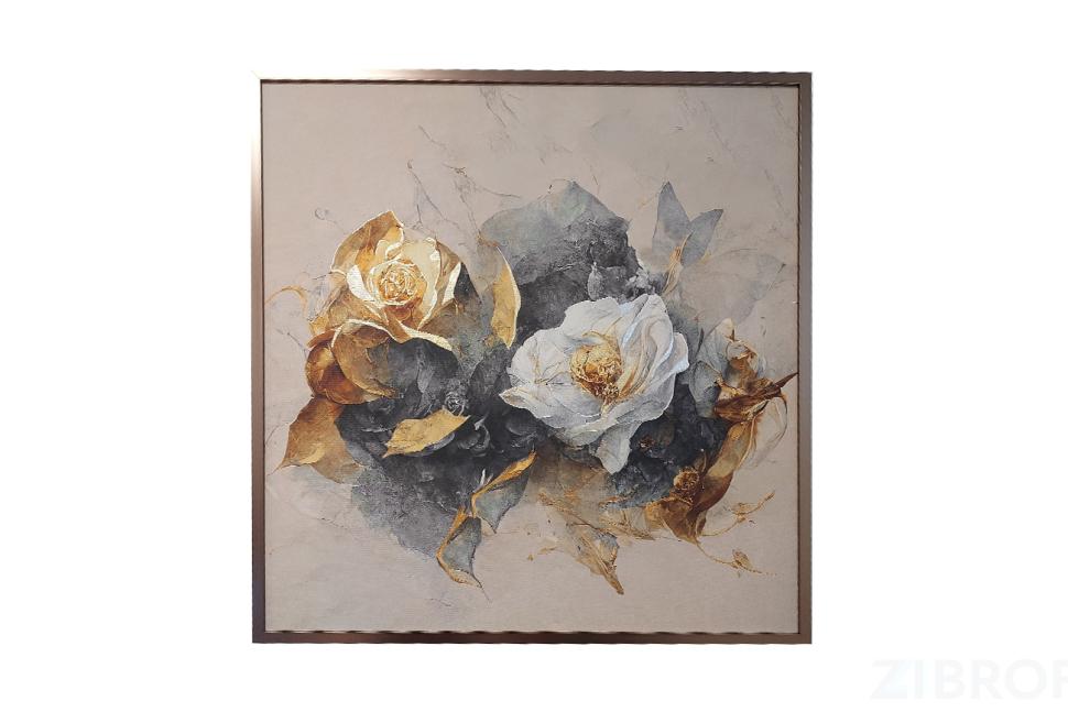89VOR-GOLDEN ROSE Холст "Золотая роза" 100х100 см, багет пластик (латунь), золотая поталь