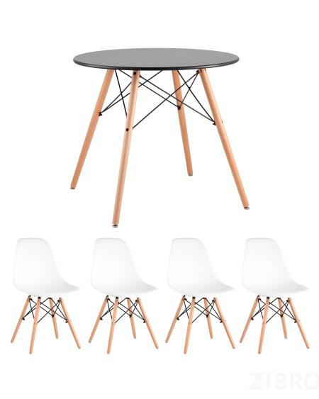 Eames D80 черный, 4 стула Eames DSW белые