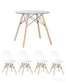 Eames D80 стол стеклянный, 4 стула Eames DSW белые