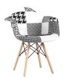 Обеденная группа стол Rondo раскладной 100-135*100 см белый, 4 кресла Eames пэчворк черно-белые