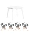 Обеденная группа стол Rondo раскладной 100-135*100 см белый, 4 кресла Eames пэчворк черно-белые