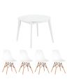 Обеденная группа стол Rondо раскладной 100-135*100 см белый, 4 стула Eames белые