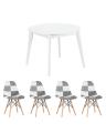 Обеденная группа стол Rondo раскладной 100-135*100 см белый, стулья Eames пэчворк черно-белые