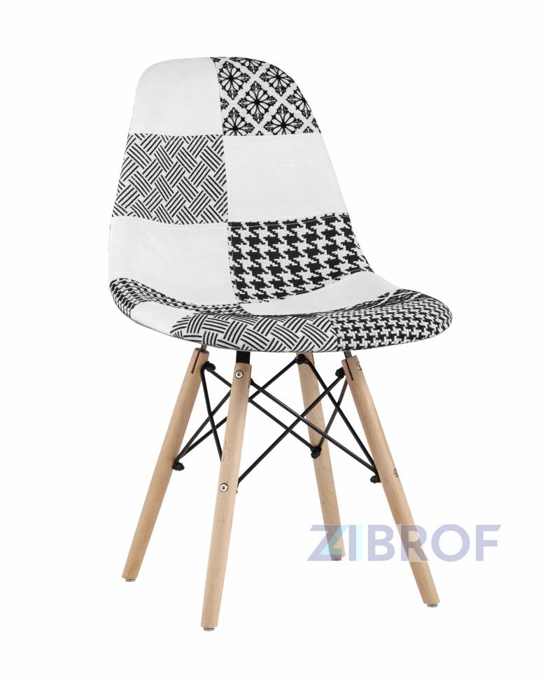 Обеденная группа стол Rondo раскладной 100-135*100 см белый, стулья Eames пэчворк черно-белые