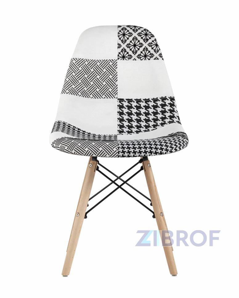 Обеденная группа стол Rondo раскладной 100-135*100 см белый, стулья Eames пэчворк черно-белые
