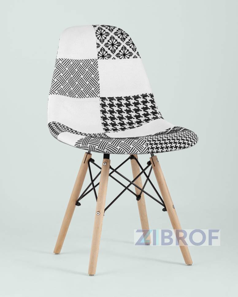 Обеденная группа стол Rondo раскладной 100-135*100 см белый, стулья Eames пэчворк черно-белые
